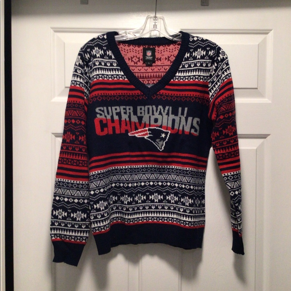 New England Patriots sweater.